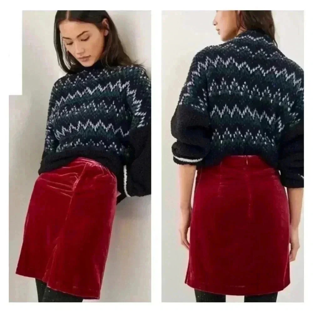Anthropologie Connie Raspberry Velvet Mini Skirt Classic Christmas